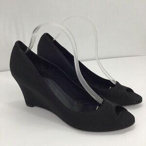 Salvatore Ferragamo Racy Nero Fabric Wedge Heel Classic Career Black Size 10 2A